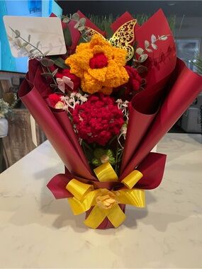 Handmade Yellow & Red Floral Bouquet - Home Accents